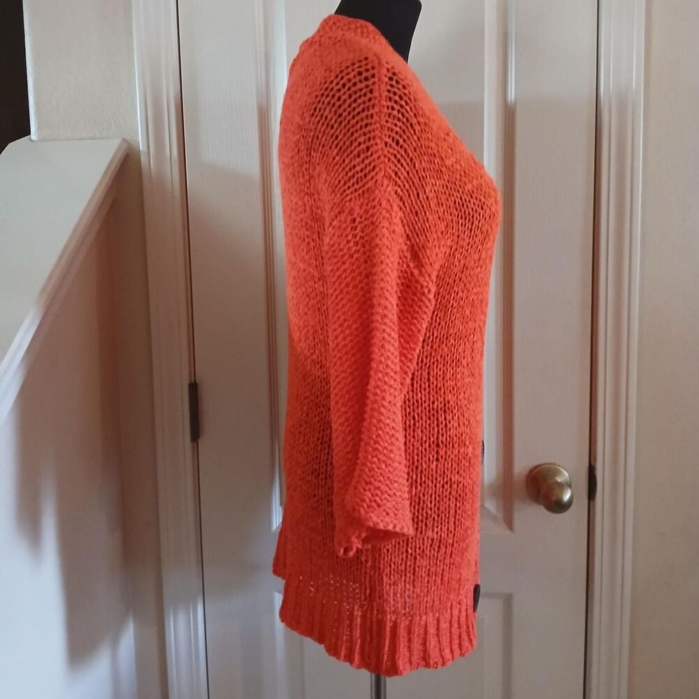 Coastal Boho Orange Chunky Loose Knit 3 Button Cardigan 3/4 Sleeves S - Picture 4 of 7